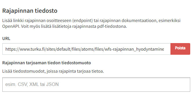 Lisää linkki rajapintaan.